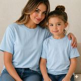 Vodexa Anne Kız Kombin Sade Oversize Tişört Twin T-Shirt %100 Pamuk Rahat Kalıp - 11 - 12 Yaş - Mavi