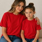 Vodexa Anne Kız Kombin Sade Oversize Tişört Twin T-Shirt %100 Pamuk Rahat Kalıp - 13 - 14 Yaş - Kırmızı