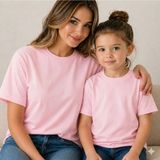 Vodexa Anne Kız Kombin Sade Oversize Tişört Twin T-Shirt %100 Pamuk Rahat Kalıp - 13 - 14 Yaş - Pembe