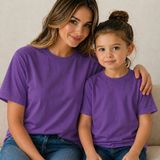 Vodexa Anne Kız Kombin Sade Oversize Tişört Twin T-Shirt %100 Pamuk Rahat Kalıp - 7 - 8 Yaş - Mor