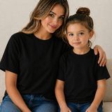 Vodexa Anne Kız Kombin Sade Oversize Tişört Twin T-Shirt %100 Pamuk Rahat Kalıp - 7 - 8 Yaş - Siyah