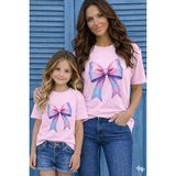 Vodexa Anne Kız Ünisex Çocuk Kombin Oversize Tişört Twin T-Shirt Pembe Kurdela Baskılı - 9 - 10 Yaş