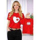 Vodexa Anne Ünisex Çocuk Kombin Oversize Tişört Twin T-Shirt Anne Cocuk Kalp Puzzle Baskılı Tekli - 3 - 4 Yaş - Kırmızı