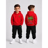 Vodexa Baskılı Hoodie Sweatshirt ve Eşofman Altı Kışlık Alt Üst Takım-Erkek Kapüşonlu Eşofman Takımı - 13 - 14 Yaş - Kırmızı