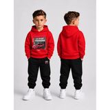 Vodexa Baskılı Hoodie Sweatshirt ve Eşofman Altı Kışlık Alt Üst Takım-Erkek Kapüşonlu Eşofman Takımı - 5 - 6 Yaş - Kırmızı