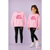 Vodexa Bisiklet Yaka Çocuk Sweatshirt Dar Paça Tayt Takımı – Kışlık Alt Üst Takım - 11 - 12 Yaş - Pembe