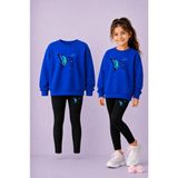 Vodexa Bisiklet Yaka Çocuk Sweatshirt Dar Paça Tayt Takımı – Kışlık Alt Üst Takım - 13 - 14 Yaş - Mavi