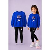 Vodexa Bisiklet Yaka Çocuk Sweatshirt Dar Paça Tayt Takımı – Kışlık Alt Üst Takım - 5 - 6 Yaş - Mavi