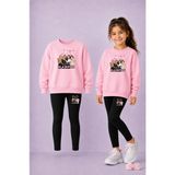Vodexa Bisiklet Yaka Çocuk Sweatshirt Dar Paça Tayt Takımı – Kışlık Alt Üst Takım - 5 - 6 Yaş - Pembe