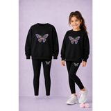 Vodexa Bisiklet Yaka Çocuk Sweatshirt Dar Paça Tayt Takımı – Kışlık Alt Üst Takım - 5 - 6 Yaş - Siyah