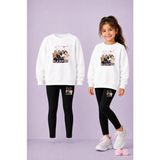 Vodexa Bisiklet Yaka Çocuk Sweatshirt Dar Paça Tayt Takımı – Kışlık Alt Üst Takım - 9 - 10 Yaş - Beyaz