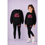 Vodexa Bisiklet Yaka Çocuk Sweatshirt Dar Paça Tayt Takımı – Kışlık Alt Üst Takım - 9 - 10 Yaş - Siyah