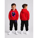 Vodexa Çocuk Erkek Kapüşonlu Sweatshirt Lastik Paça Eşofman Takımı – Kışlık Alt Üst Takım - 13 - 14 Yaş - Kırmızı