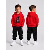 Vodexa Çocuk Erkek Kapüşonlu Sweatshirt Lastik Paça Eşofman Takımı – Kışlık Alt Üst Takım - 9 - 10 Yaş - Kırmızı