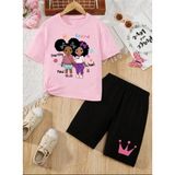 Vodexa Erkek-Çocuk Tişört Şort Takım %100 Pamuk Yazlık Rahat Kalıp Baskılı T-Shirt Çocuk Kombin - 11 - 12 Yaş - Pembe