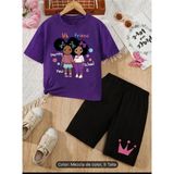 Vodexa Erkek-Çocuk Tişört Şort Takım %100 Pamuk Yazlık Rahat Kalıp Baskılı T-Shirt Çocuk Kombin - 3 - 4 Yaş - Mor