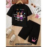 Vodexa Erkek-Çocuk Tişört Şort Takım %100 Pamuk Yazlık Rahat Kalıp Baskılı T-Shirt Çocuk Kombin - 7 - 8 Yaş - Siyah