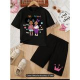 Vodexa Erkek-Çocuk Tişört Şort Takım %100 Pamuk Yazlık Rahat Kalıp Baskılı T-Shirt Çocuk Kombin - 9 - 10 Yaş - Siyah