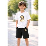 Vodexa Erkek-Kız Çocuk Tişört Şort Takım %100 Pamuk Yazlık Rahat Kalıp Baskılı T-Shirt Çocuk Kombin - 11 - 12 Yaş - Beyaz