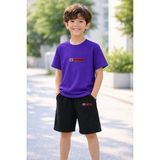 Vodexa Erkek-Kız Çocuk Tişört Şort Takım %100 Pamuk Yazlık Rahat Kalıp Baskılı T-Shirt Çocuk Kombin - 13 - 14 Yaş - Mor