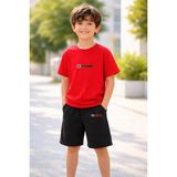 Vodexa Erkek-Kız Çocuk Tişört Şort Takım %100 Pamuk Yazlık Rahat Kalıp Baskılı T-Shirt Çocuk Kombin - 3 - 4 Yaş - Kırmızı