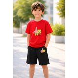Vodexa Erkek-Kız Çocuk Tişört Şort Takım %100 Pamuk Yazlık Rahat Kalıp Baskılı T-Shirt Çocuk Kombin - 5 - 6 Yaş - Kırmızı