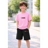 Vodexa Erkek-Kız Çocuk Tişört Şort Takım %100 Pamuk Yazlık Rahat Kalıp Baskılı T-Shirt Çocuk Kombin - 5 - 6 Yaş - Pembe