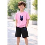 Vodexa Erkek-Kız Çocuk Tişört Şort Takım %100 Pamuk Yazlık Rahat Kalıp Baskılı T-Shirt Çocuk Kombin - 7 - 8 Yaş - Pembe