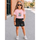 Vodexa Erkek-Kız Çocuk Tişört ve Şort Takım %100 Pamuk Yazlık Rahat Kalıp Baskılı T-Shirt Çocuk Kombin - 11 - 12 Yaş - Pembe