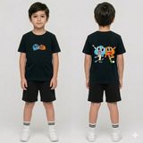 Vodexa Erkek-Kız Çocuk Tişört ve Şort Takım %100 Pamuk Yazlık Rahat Kalıp Baskılı T-Shirt Çocuk Kombin - 11 - 12 Yaş - Siyah