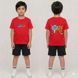 Vodexa Erkek-Kız Çocuk Tişört ve Şort Takım %100 Pamuk Yazlık Rahat Kalıp Baskılı T-Shirt Çocuk Kombin - 3 - 4 Yaş - Kırmızı