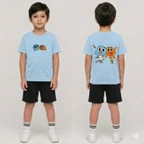 Vodexa Erkek-Kız Çocuk Tişört ve Şort Takım %100 Pamuk Yazlık Rahat Kalıp Baskılı T-Shirt Çocuk Kombin - 3 - 4 Yaş - Mavi