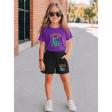 Vodexa Erkek-Kız Çocuk Tişört ve Şort Takım %100 Pamuk Yazlık Rahat Kalıp Baskılı T-Shirt Çocuk Kombin - 3 - 4 Yaş - Mor