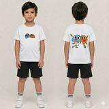 Vodexa Erkek-Kız Çocuk Tişört ve Şort Takım %100 Pamuk Yazlık Rahat Kalıp Baskılı T-Shirt Çocuk Kombin - 5 - 6 Yaş - Beyaz