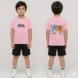 Vodexa Erkek-Kız Çocuk Tişört ve Şort Takım %100 Pamuk Yazlık Rahat Kalıp Baskılı T-Shirt Çocuk Kombin - 5 - 6 Yaş - Pembe