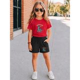 Vodexa Erkek-Kız Çocuk Tişört ve Şort Takım %100 Pamuk Yazlık Rahat Kalıp Baskılı T-Shirt Çocuk Kombin - 7 - 8 Yaş - Kırmızı