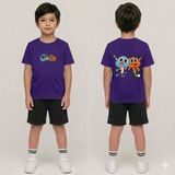 Vodexa Erkek-Kız Çocuk Tişört ve Şort Takım %100 Pamuk Yazlık Rahat Kalıp Baskılı T-Shirt Çocuk Kombin - 7 - 8 Yaş - Mor