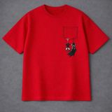Vodexa Erkek Oversize T-Shirt Cepteki Batman Baskılı %100 Pamuk Tişört Rahat Kalıp - Kırmızı