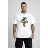 Vodexa Erkek Oversize T-Shirt Yön Tabelası Baskılı %100 Pamuk Tişört Rahat Kalıp - XL - Beyaz