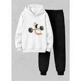 Vodexa Kapşonlu Çocuk Sweatshirt Dar Paça Tayt Takımı – Kışlık Alt Üst Takım - 5 - 6 Yaş - Beyaz