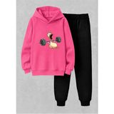 Vodexa Kapşonlu Çocuk Sweatshirt Dar Paça Tayt Takımı – Kışlık Alt Üst Takım - 5 - 6 Yaş - Pembe