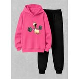 Vodexa Kapşonlu Çocuk Sweatshirt Dar Paça Tayt Takımı – Kışlık Alt Üst Takım - 7 - 8 Yaş - Pembe