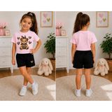 Vodexa Kız Çocuk Tişört ve Şort Takım %100 Pamuk Yazlık Rahat Kalıp Baskılı T-Shirt Çocuk Kombin - 5 - 6 Yaş - Pembe