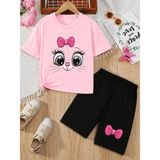 Vodexa Kız Çocuk Tişört ve Şort Takım %100 Pamuk Yazlık Rahat Kalıp Baskılı T-Shirt Çocuk Kombin - 7 - 8 Yaş - Pembe