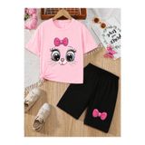 VODEXA Kız Çocuk Tişört Ve Şort Takım %100 Pamuk Yazlık Rahat Kalıp Baskılı T-Shirt Çocuk Kombin
