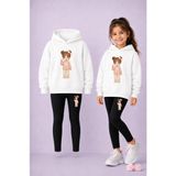 Vodexa Sweatshirt Kapüşonlu Dar Paça Tayt Takım Kız Çocuk – Kışlık Alt Üst Takım - 5 - 6 Yaş - Beyaz
