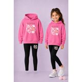 Vodexa Sweatshirt Kapüşonlu Dar Paça Tayt Takım Kız Çocuk – Kışlık Alt Üst Takım - 5 - 6 Yaş - Pembe