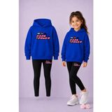 Vodexa Sweatshirt Kapüşonlu Dar Paça Tayt Takım Kız Çocuk – Kışlık Alt Üst Takım - 7 - 8 Yaş - Mavi
