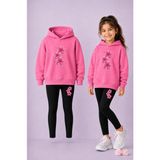 Vodexa Sweatshirt Kapüşonlu Dar Paça Tayt Takım Kız Çocuk – Kışlık Alt Üst Takım - 9 - 10 Yaş - Pembe