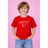 Vodexa Ünisex Bayraklı Baskılı Çocuk Tişört %100 Pamuk Yazlık Çocuk T-Shirt - 5 - 6 Yaş - Kırmızı
